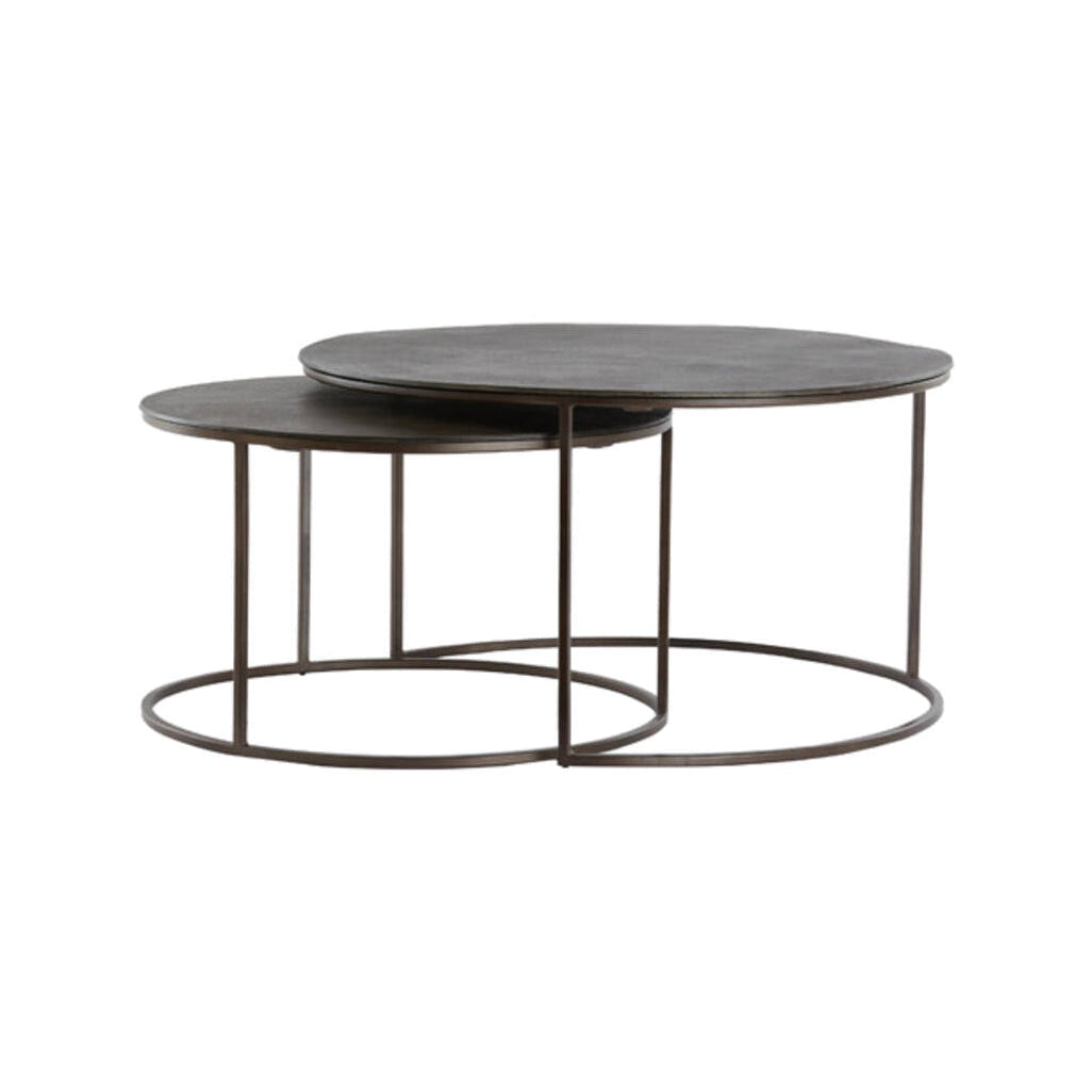 Talca Set of 2 Dark Brown Metal Round Coffee Tables Nest