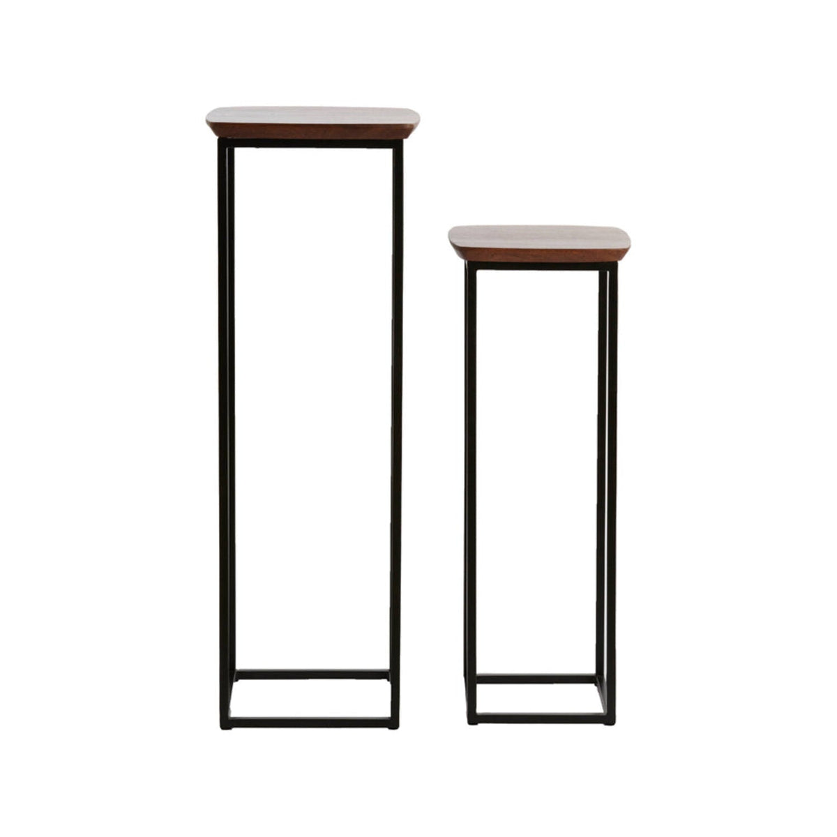 Quenza Set of 2 Brown Acacia Wood & Black Plinths