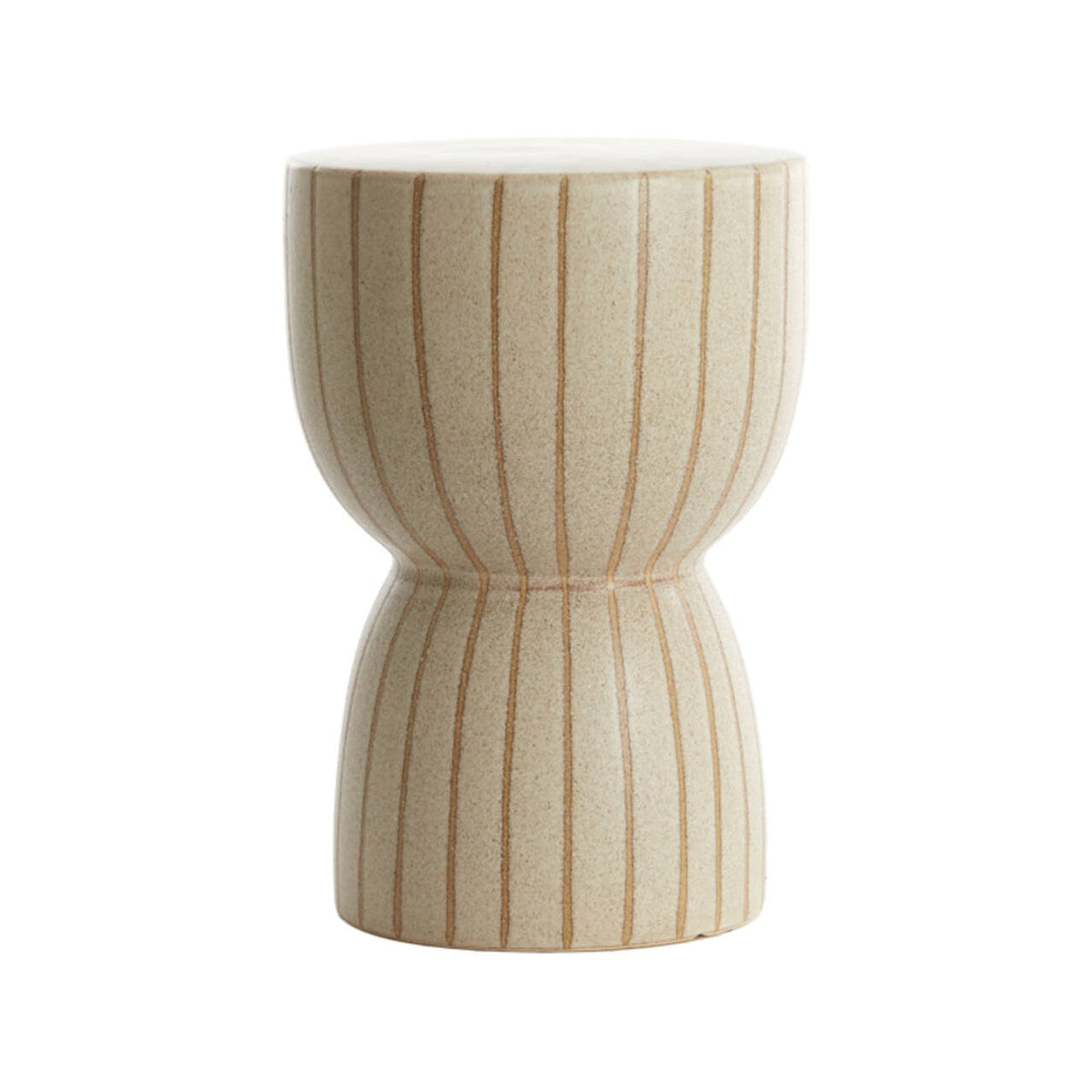 Finca Matt Sand & Brown Striped Ceramic Round Side Table