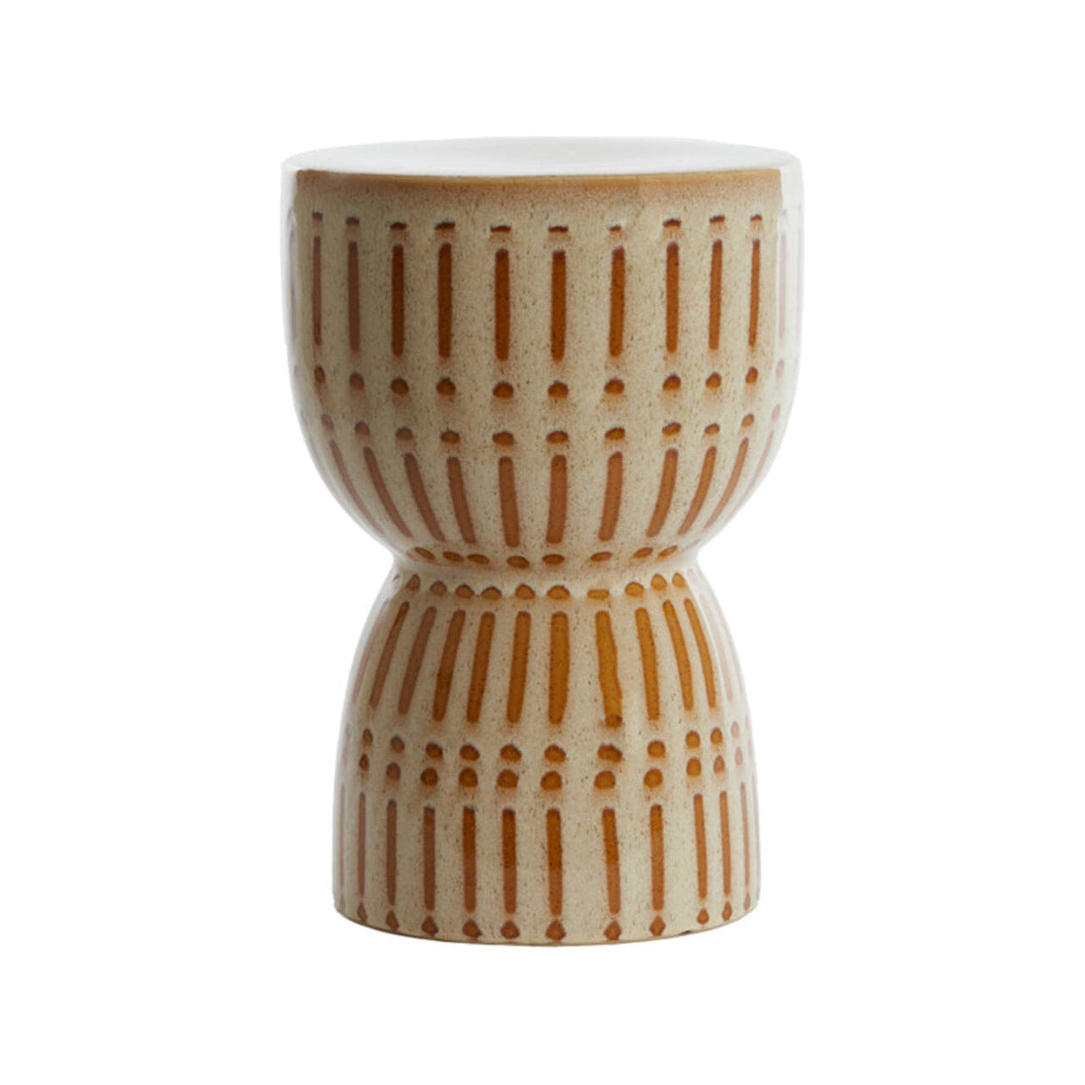Finca Gloss Cream & Brown Patterned Ceramic Round Side Table