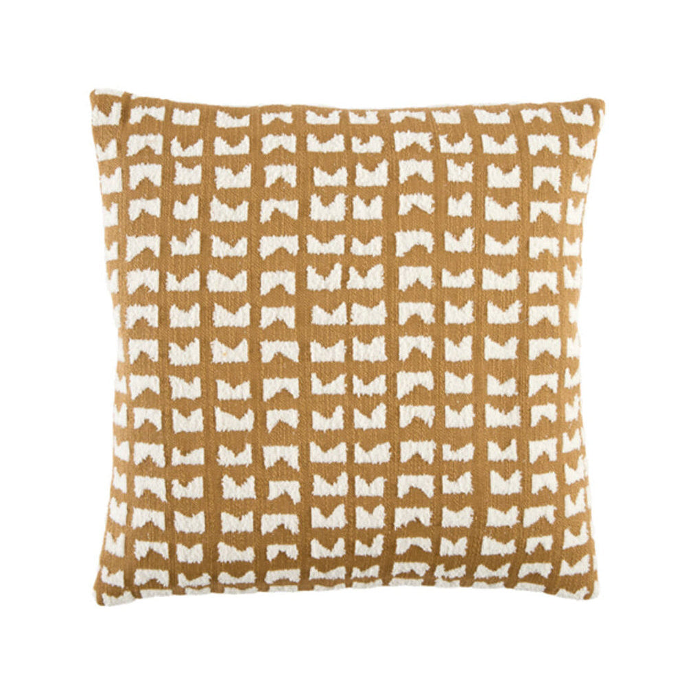 Sontra Mustard Yellow & Cream Geometric Feather Filled Square Cushion 45x45cm