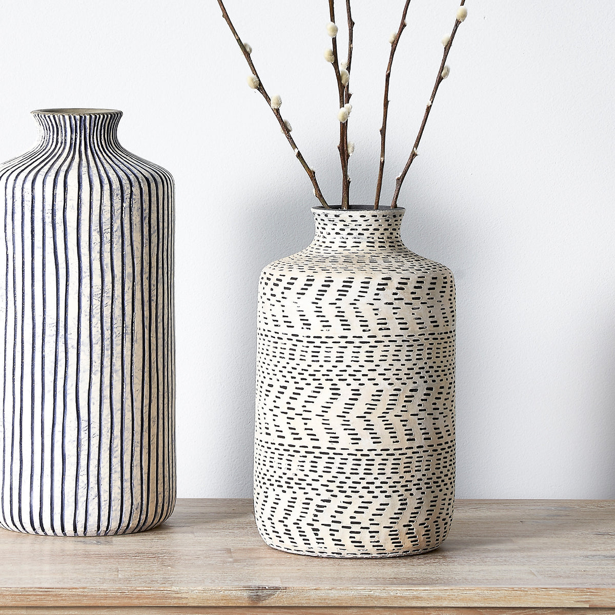 Atouk Natural & Black Stoneware Aztec Design Vase
