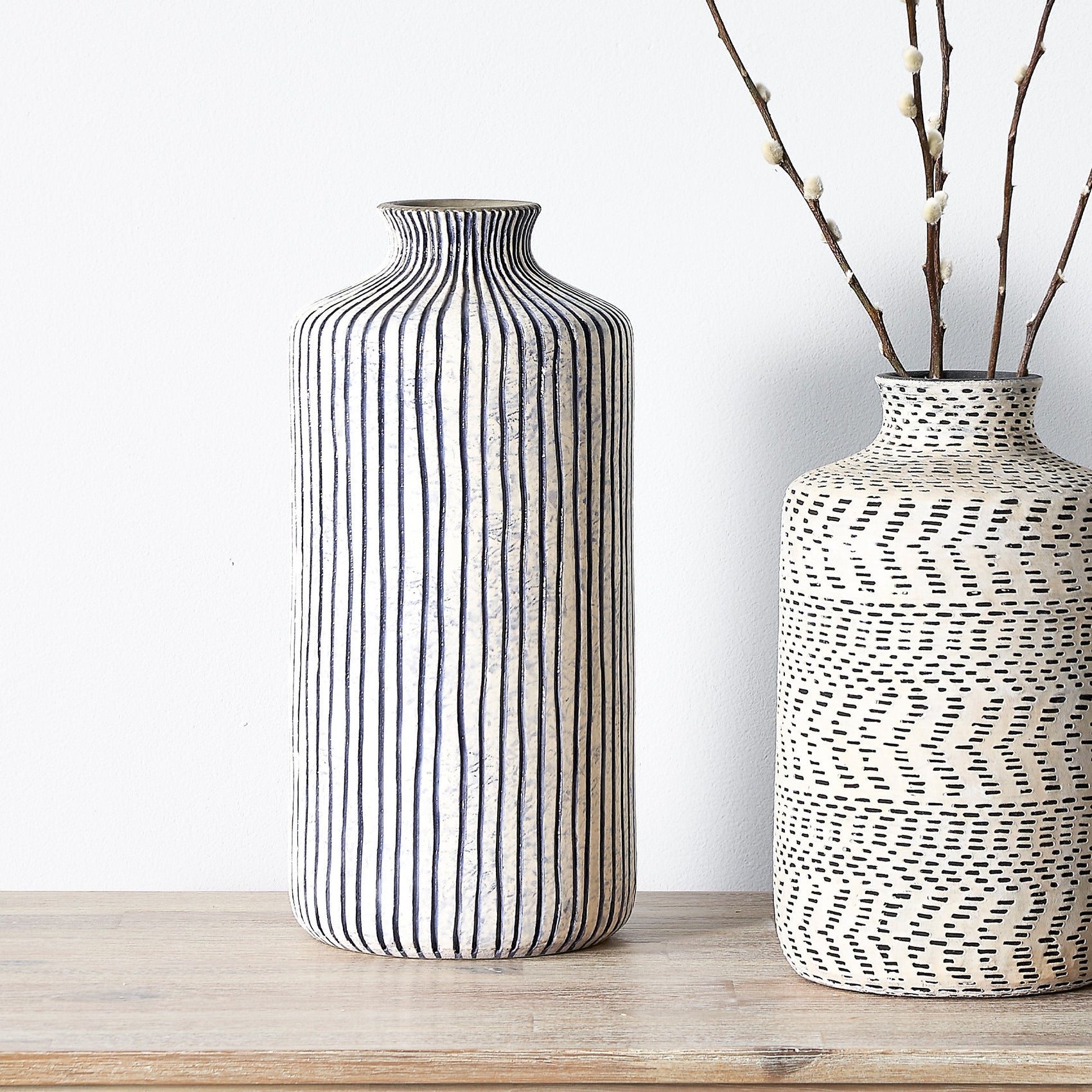 Bude Blue & White Stoneware Stripe Design Vase