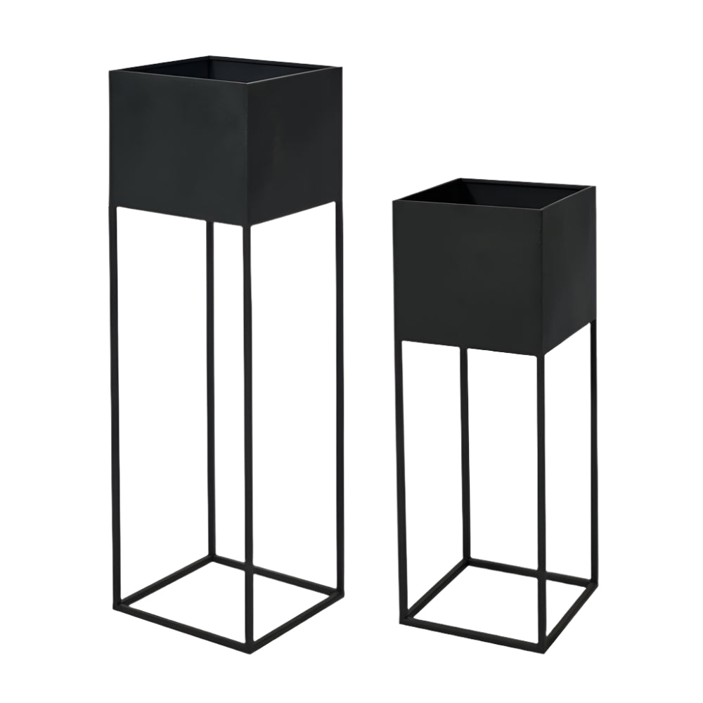 Set of 2 Graphite Metal Square Planters