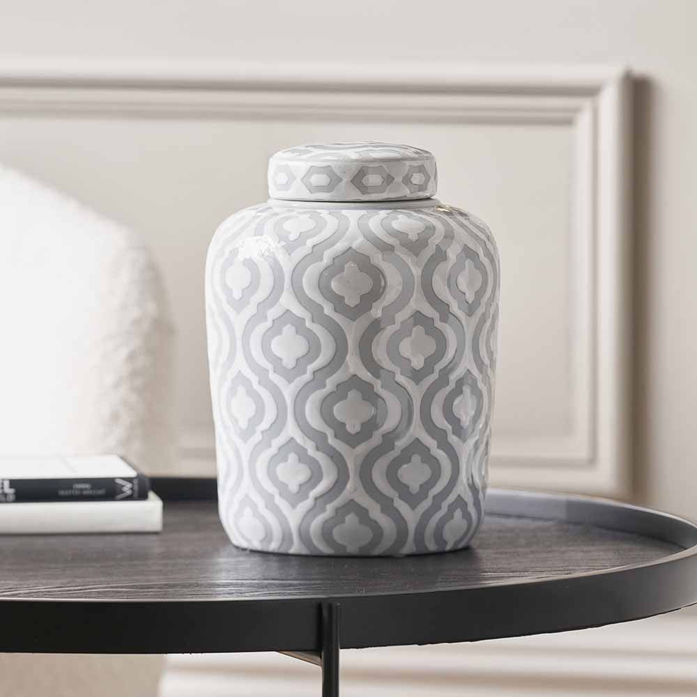 Celia Ceramic Grey & White Geo Pattern Ginger Jar