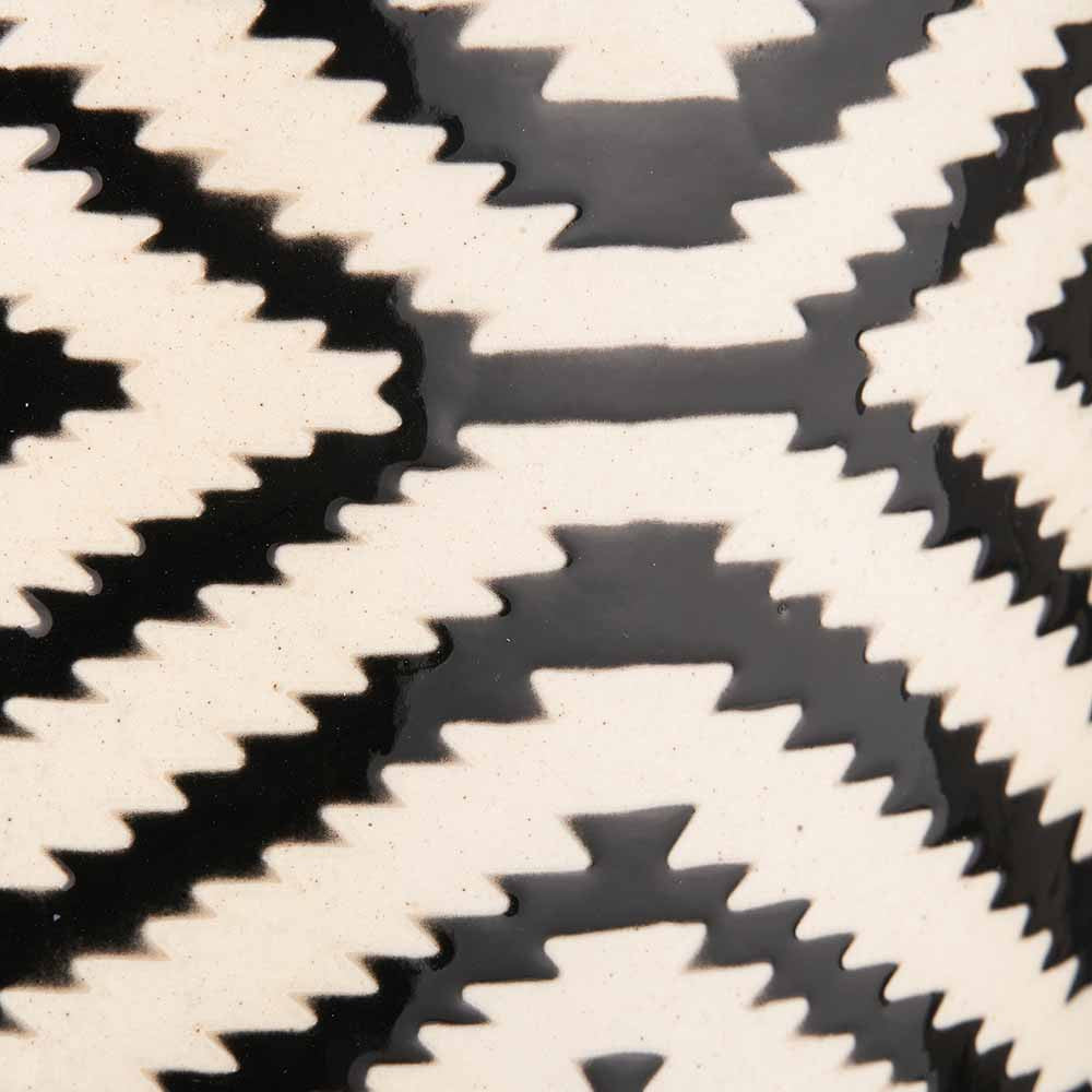 Chirala Black & White Ceramic Aztec Design Lidded Ginger Jar