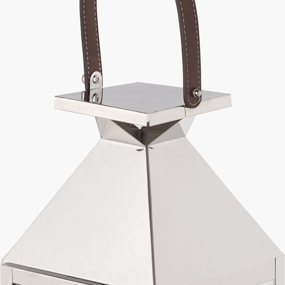 Silver Stainless Steel and Glass Medium Tall Lantern