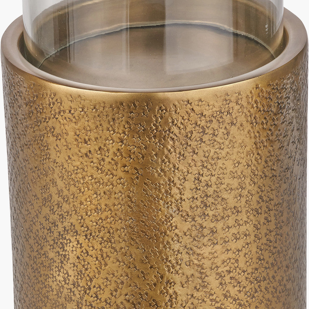 Antique Brass Finish Metal and Clear Glass Hurricane