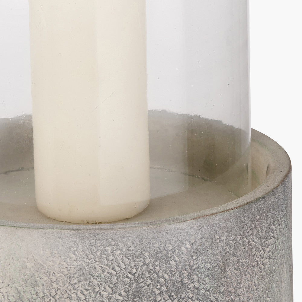 Stone Grey Metal & Clear Glass Hurricane Extra Large
