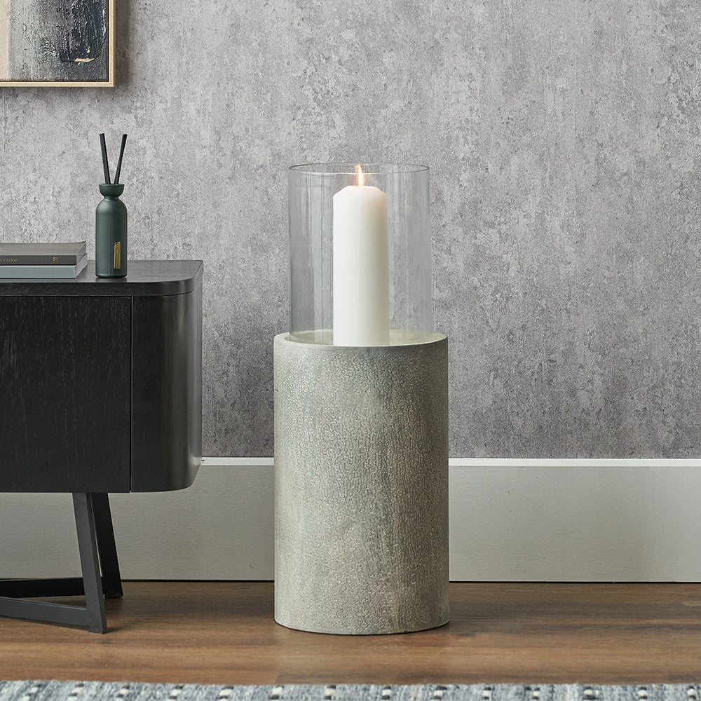 Stone Grey Metal & Clear Glass Hurricane Extra Large
