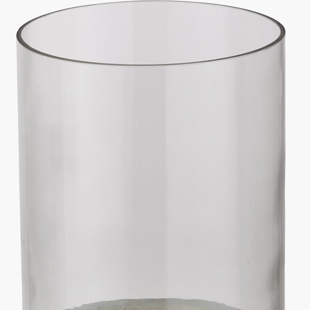 Stone Grey Metal & Clear Glass Hurricane Large