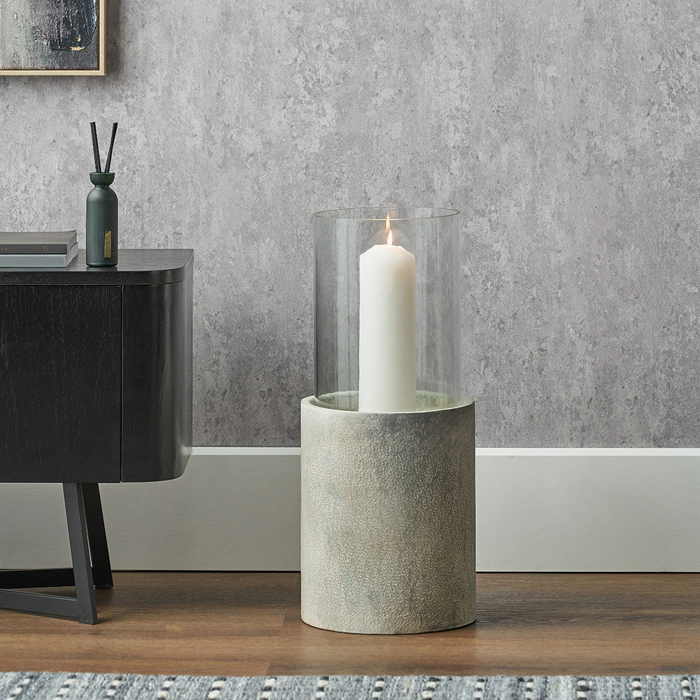 Stone Grey Metal & Clear Glass Hurricane Large