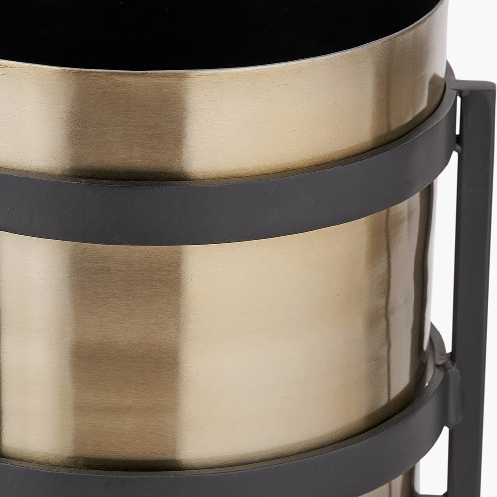 Brass & Matt Black Metal Floor Planter Large