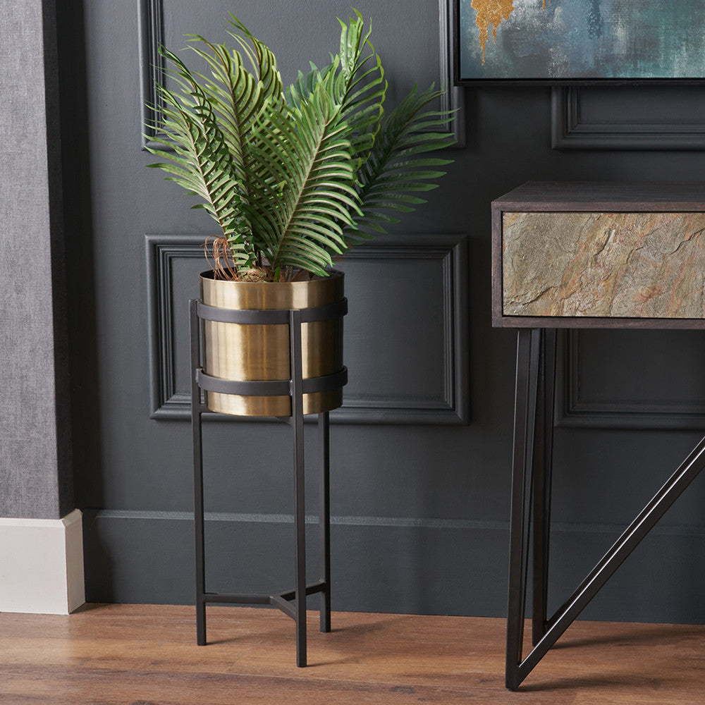 Brass & Matt Black Metal Floor Planter Large