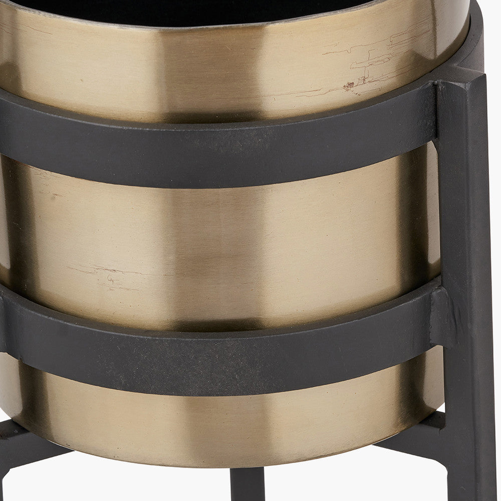 Brass & Matt Black Metal Floor Planter
