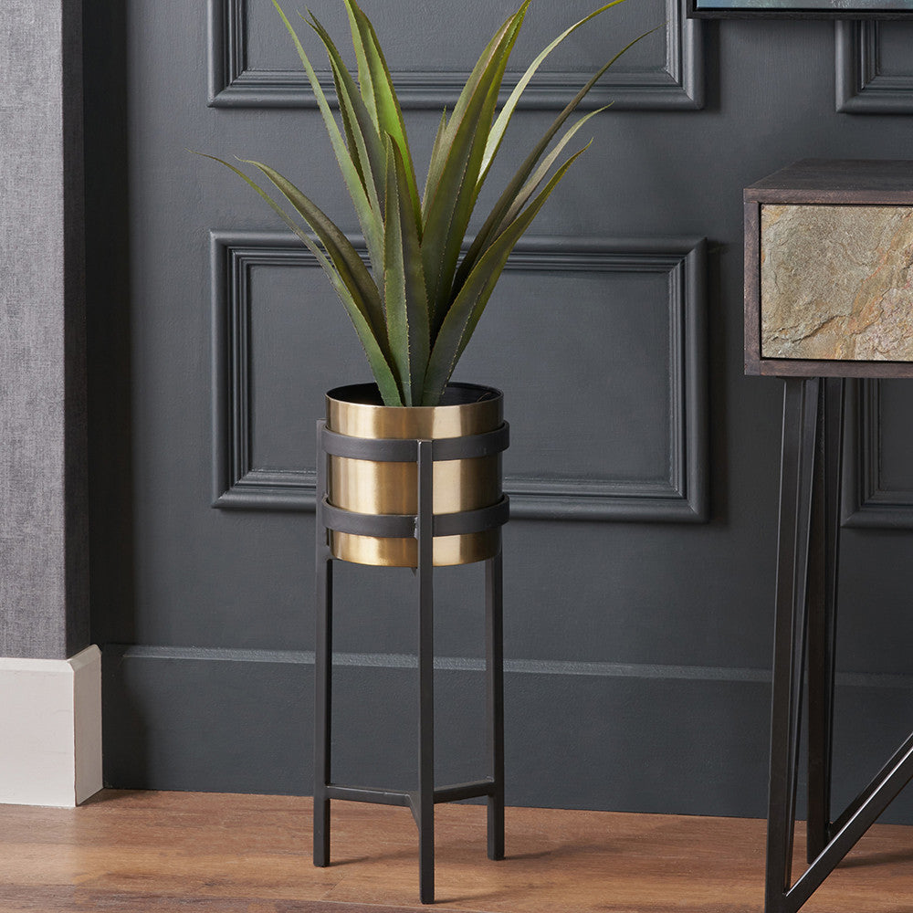 Brass & Matt Black Metal Floor Planter