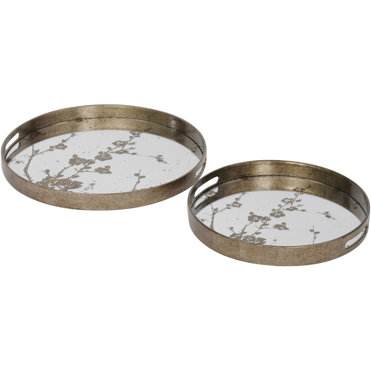 Set of 2 Vienna Antique Gold Blossom Trays - CLEARANCE