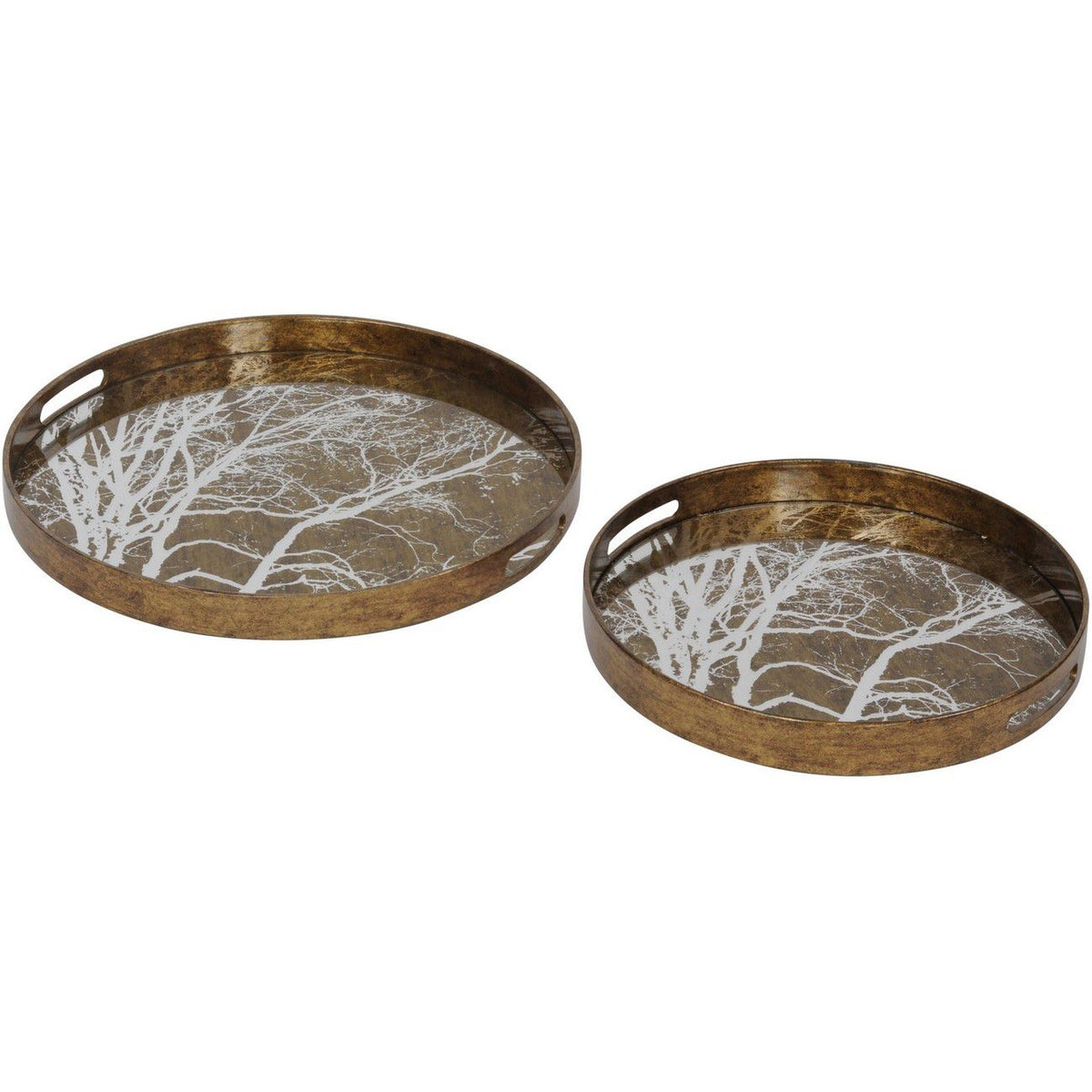 Set of 2 Vienna Antique Gold Tree Trays