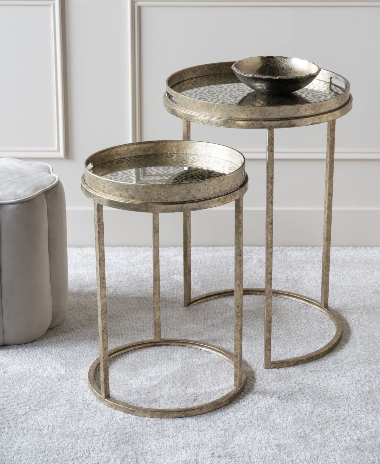 Set of 2 Vienna Antique Gold Diamond Side Tables