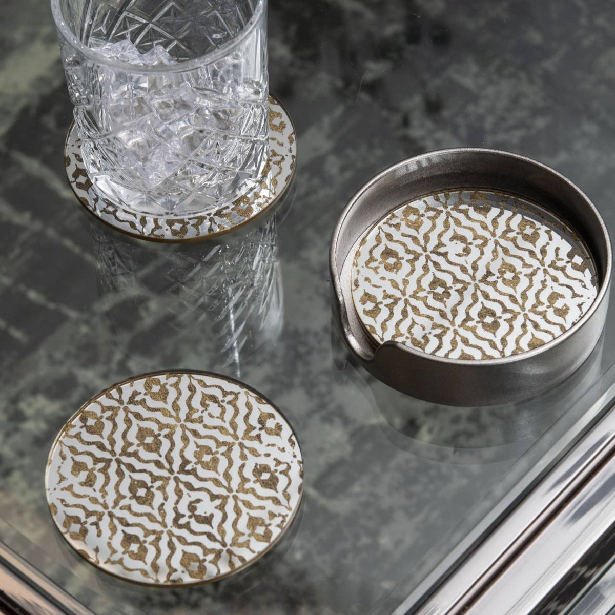Set of 4 Vienna Antique Gold Diamond Coasters - CLEARANCE