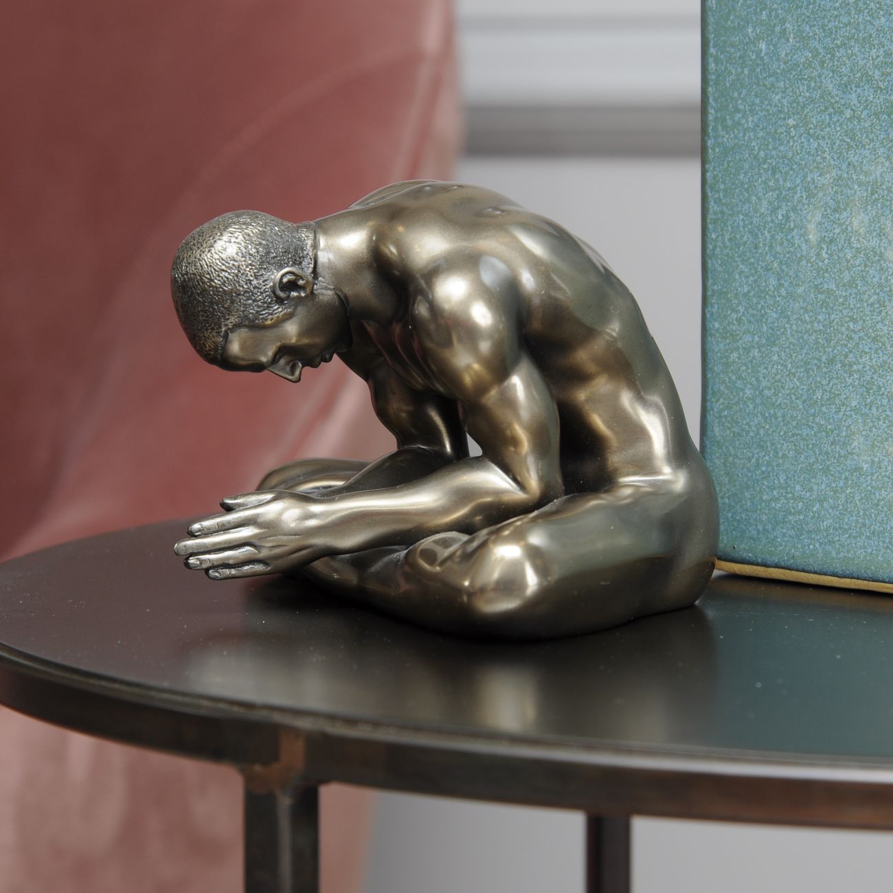 Keswick Antique Bronze Meditating Man Sculpture