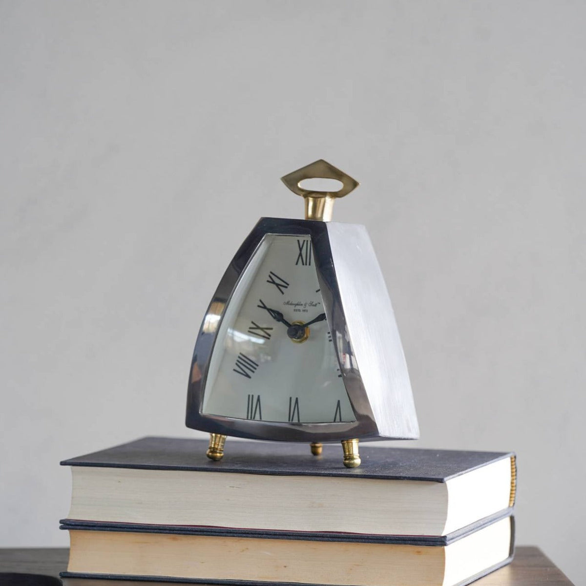 Isosceles Curved Front Chrome & Gold Mantel Clock