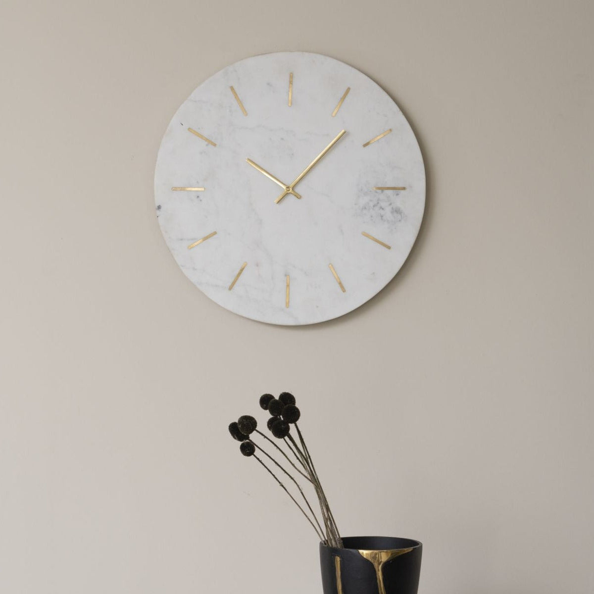 White Marble & Brass Inlay Wall Clock - CLEARANCE