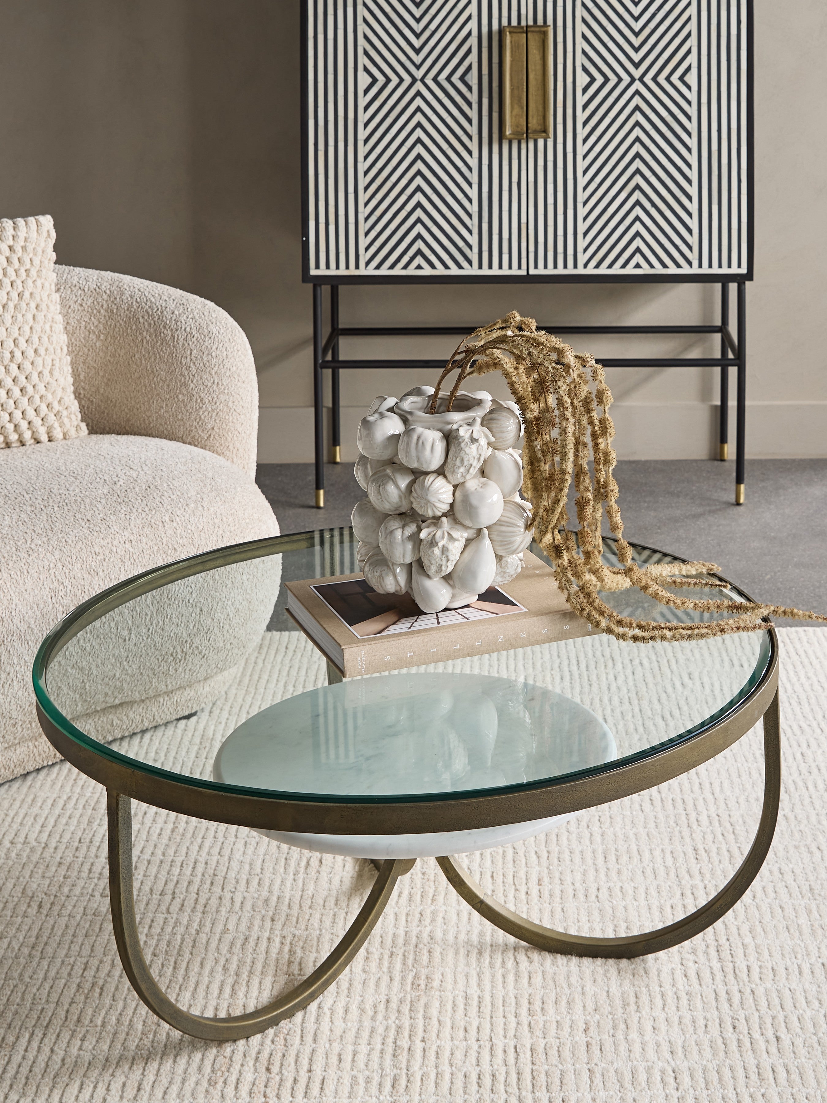 Nolita White Marble & Antique Gold Iron Coffee Table lifestyle