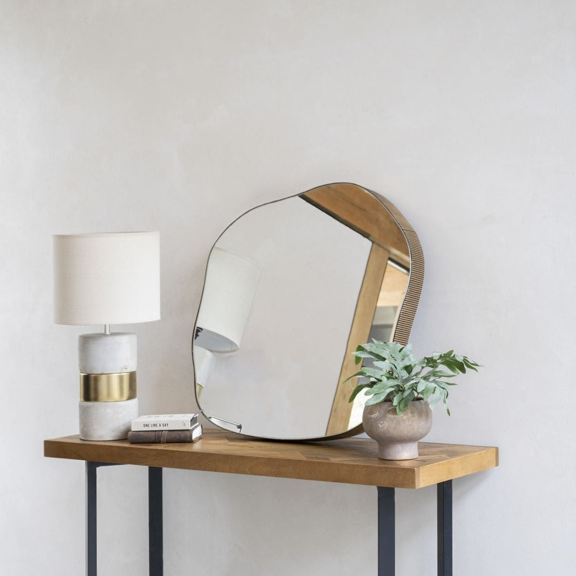 Organic Abstract Aged Champagne Finish Wall Mirror | Medium