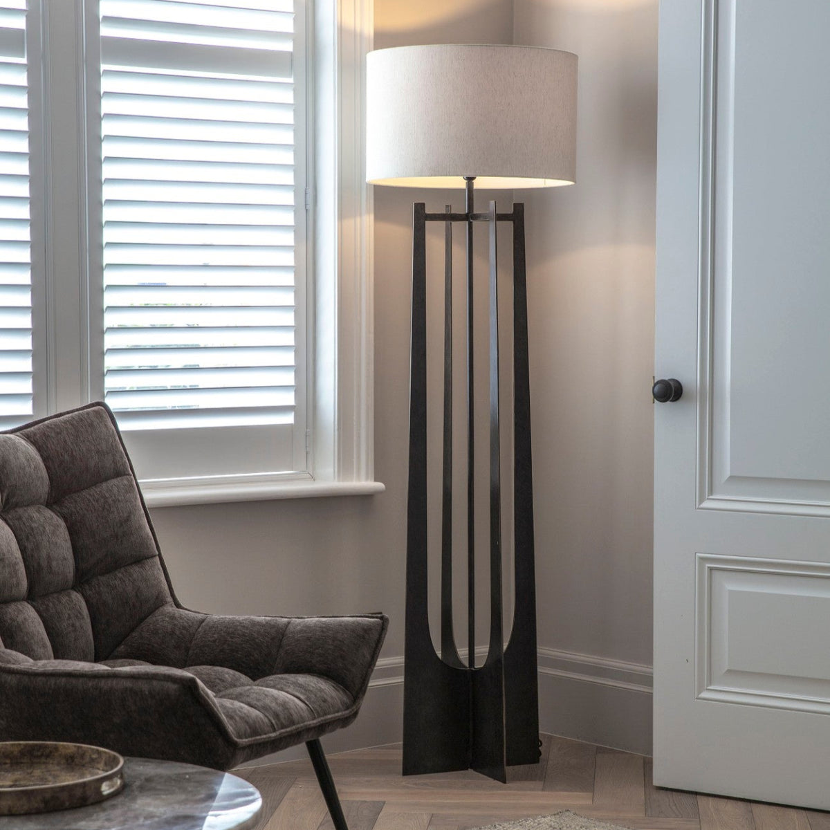 Glenthorpe Hammered Iron Floor Lamp with Gilded Oak Finish