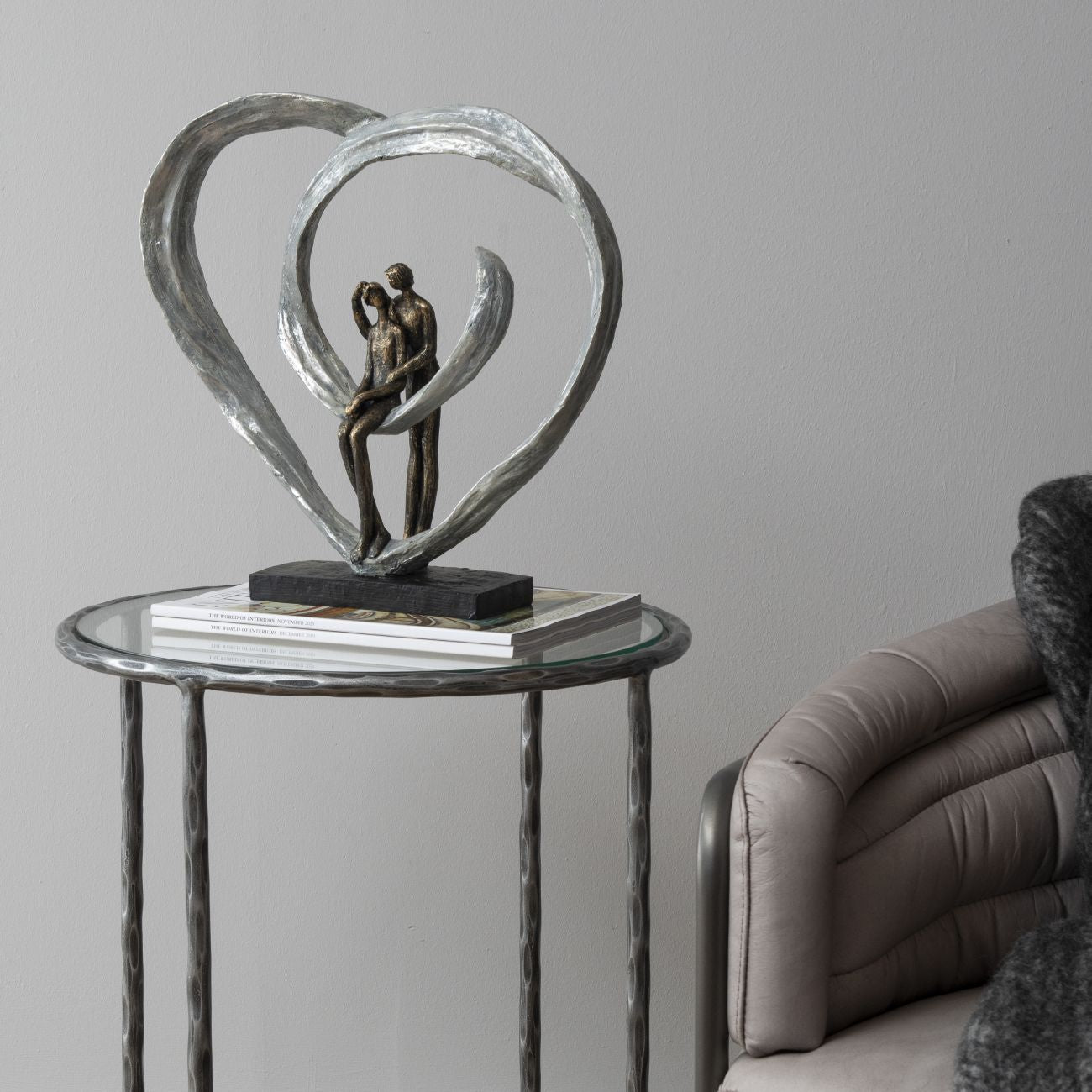 Antique Bronze Love Heart Couple Sculpture lifestyle