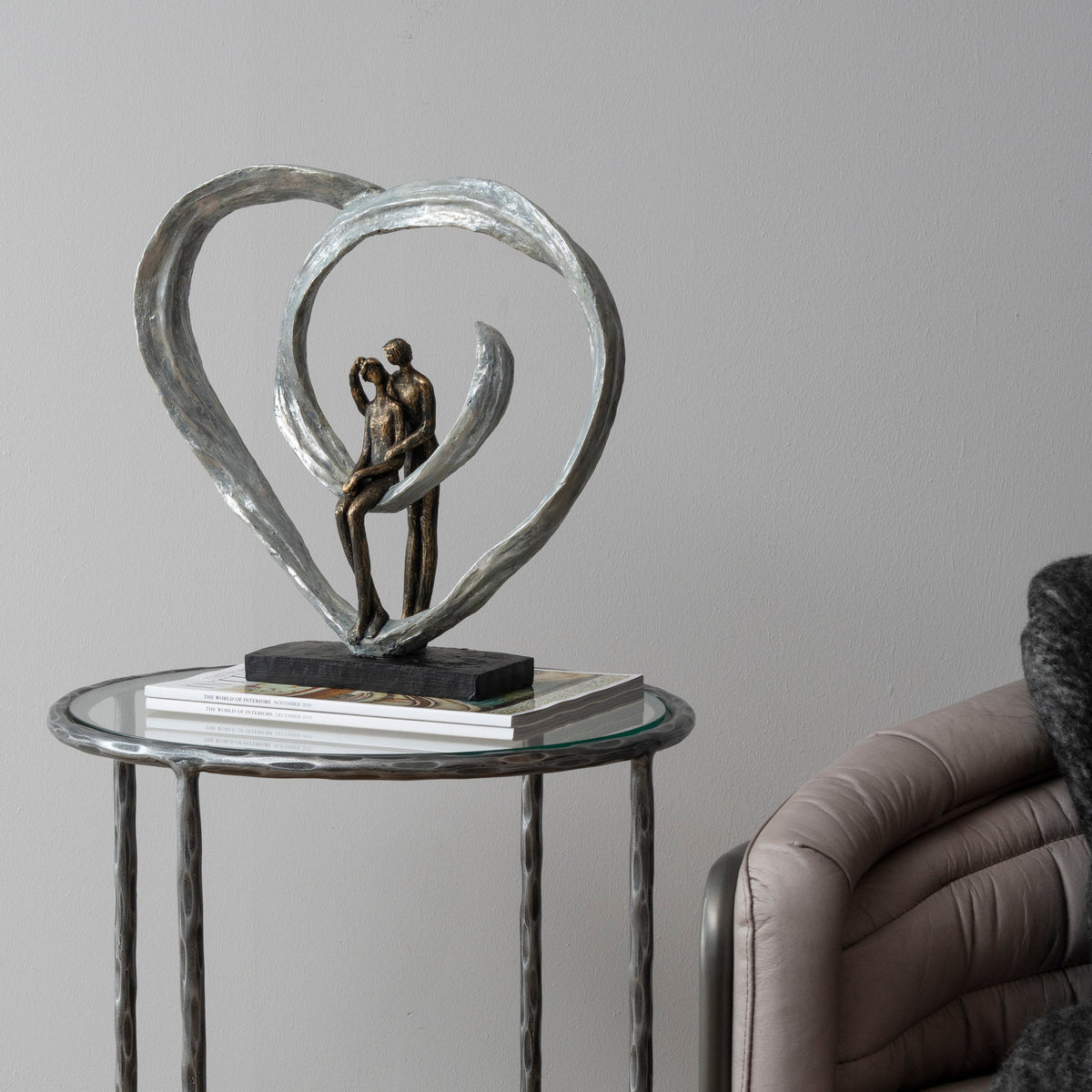 Antique Bronze Love Heart Couple Sculpture