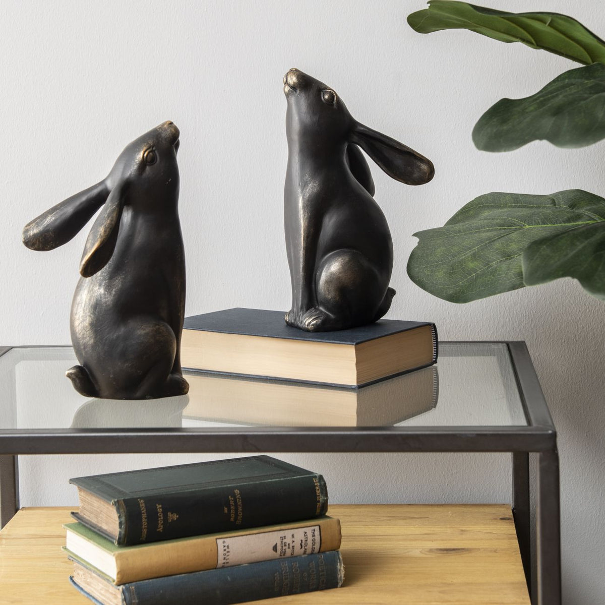 Antique Bronze Hare Pair Sculpture Bookends