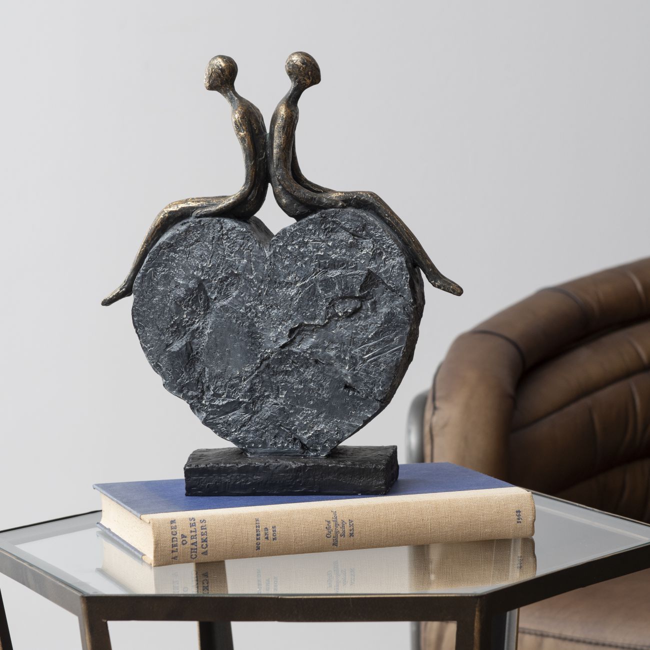 Antique Bronze & Stone Couple Love Heart Sculpture lifestyle
