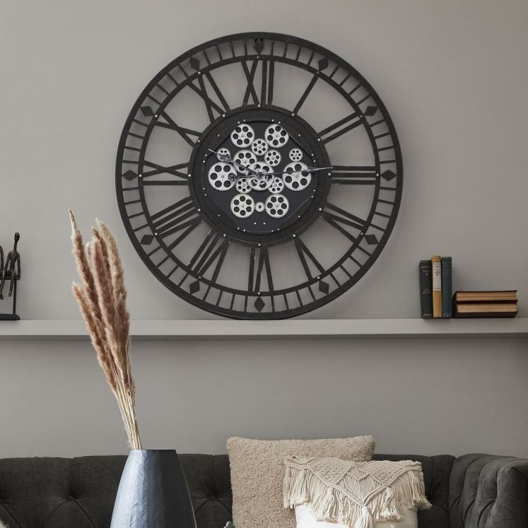 Gibbons Grey Skeleton Moving Cog Wall Clock