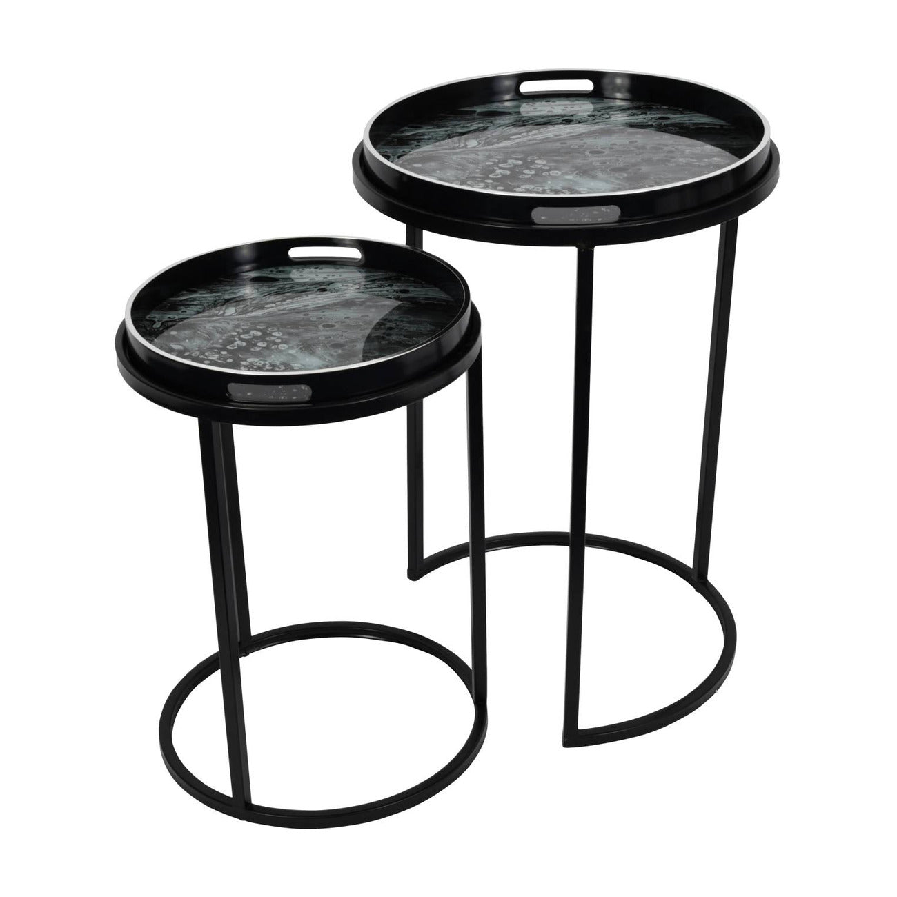 Set of 2 Monochrome Swirl Side Tables Nest