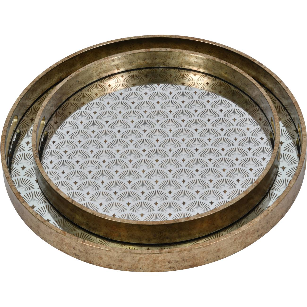 Set of 2 Deco Scallop Antique Gold Trays - CLEARANCE