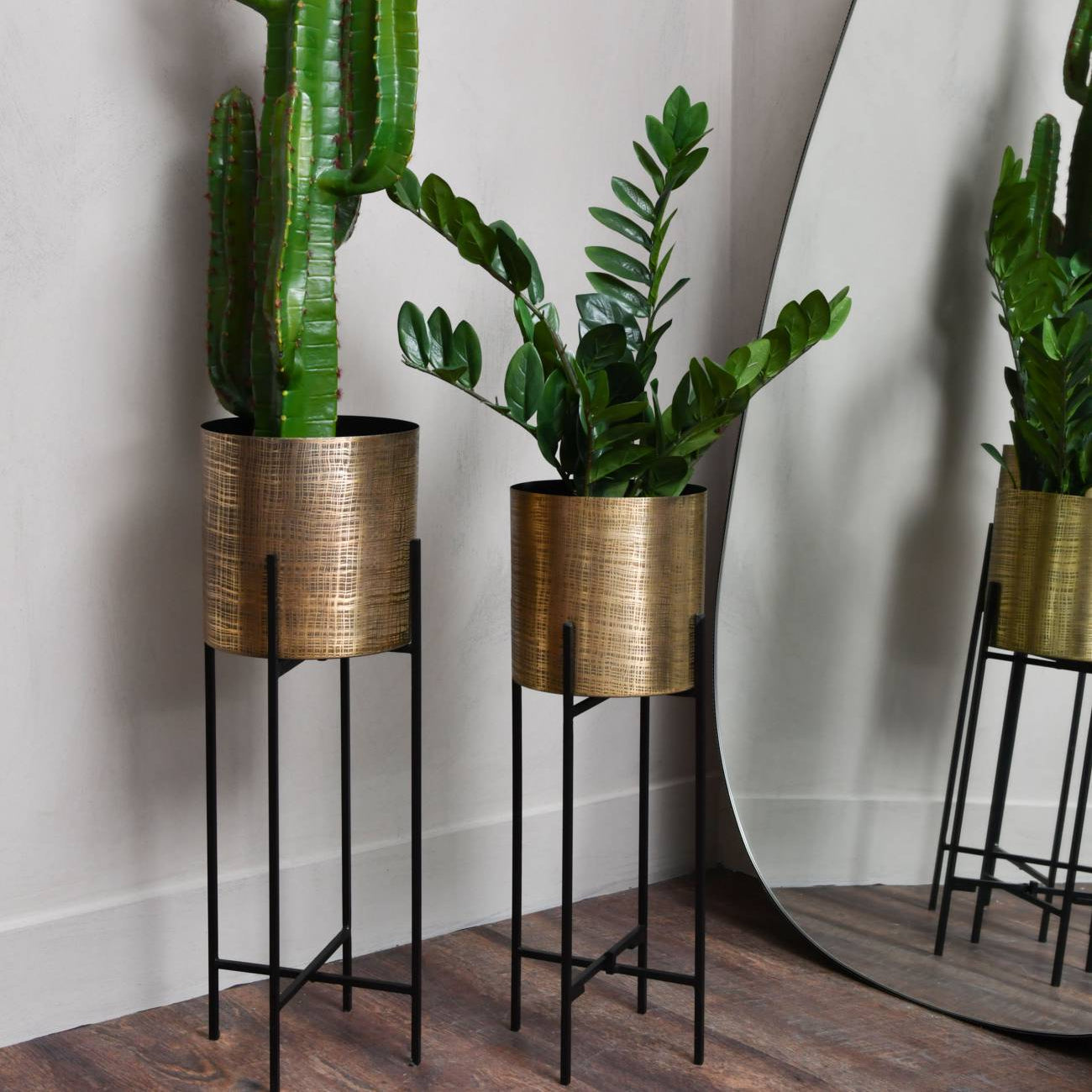 Set of 2 Clyde Floor Standing Brass Planters