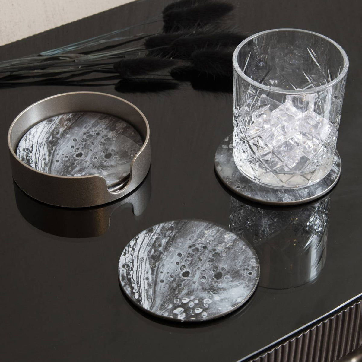 Set of 4 Monochrome Swirl Coasters