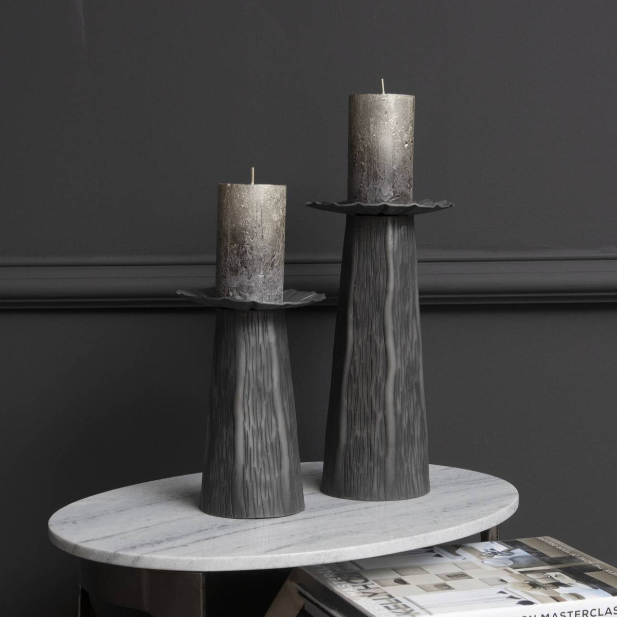 Pelham Matte Black Textured Pillar Candle Holder Large