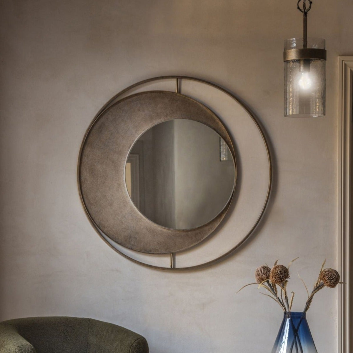 Concentric Aged Gold Circles Iron Wall Mirror