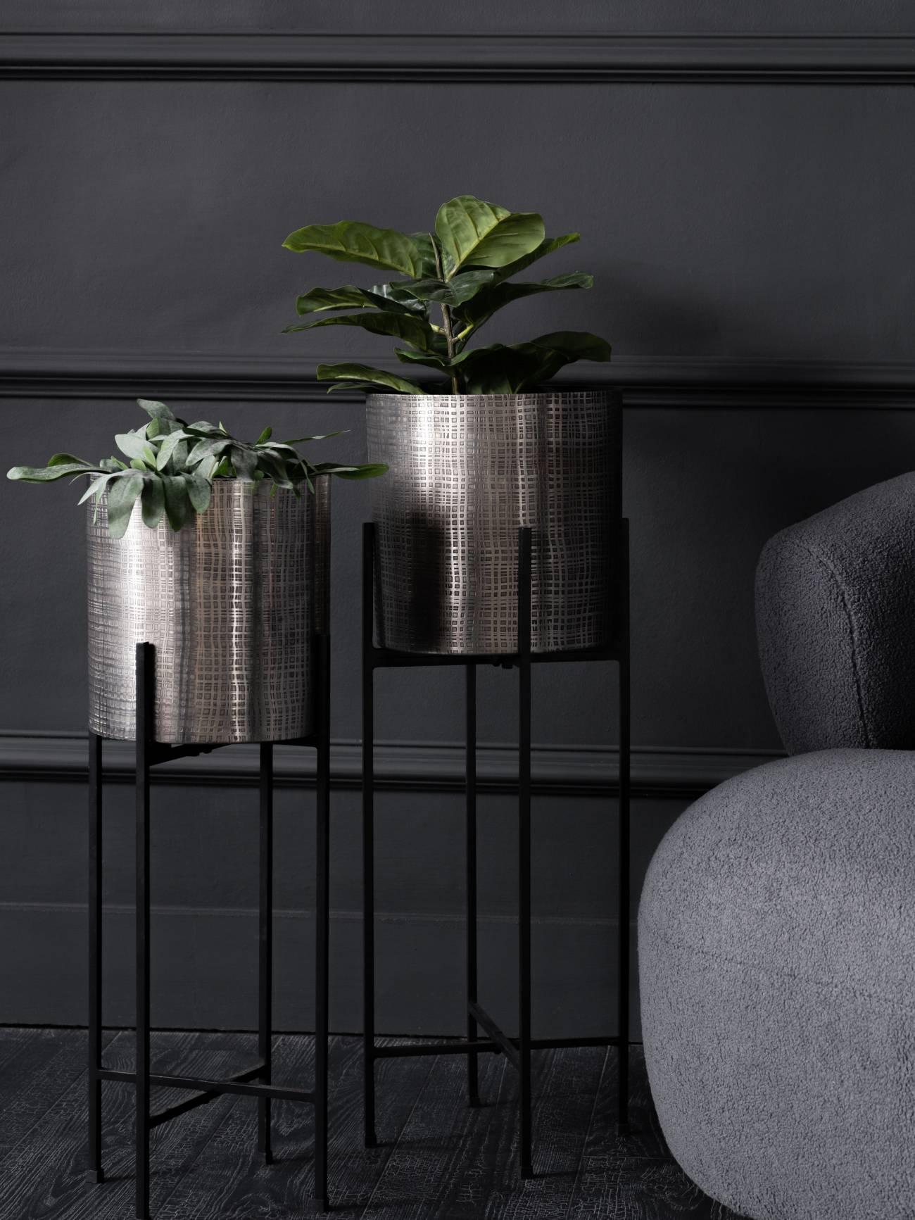 Set of 2 Clyde Floor Standing Nickel Planters lifestyle