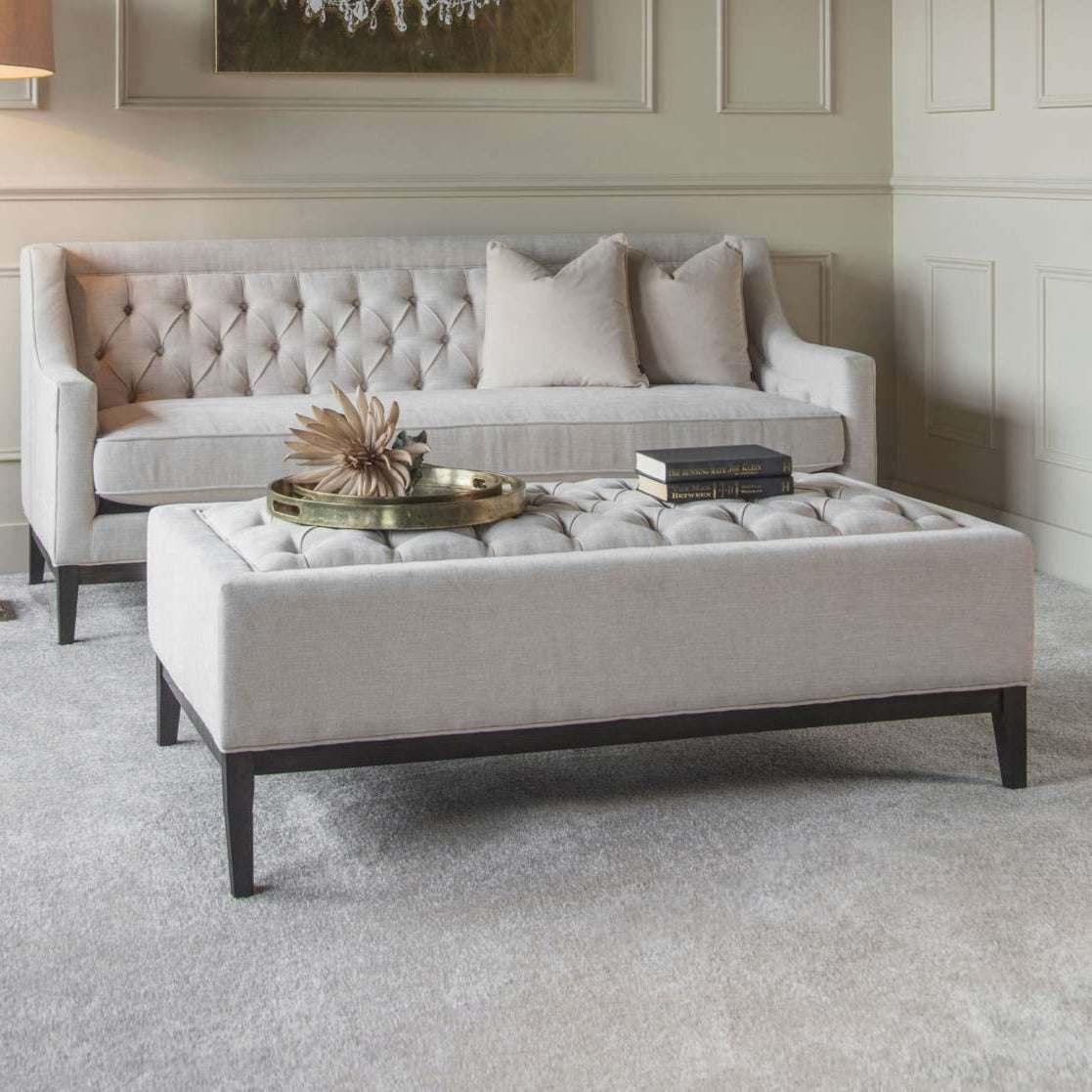 Theodore Light Ivory Buttoned XL Ottoman Footstool