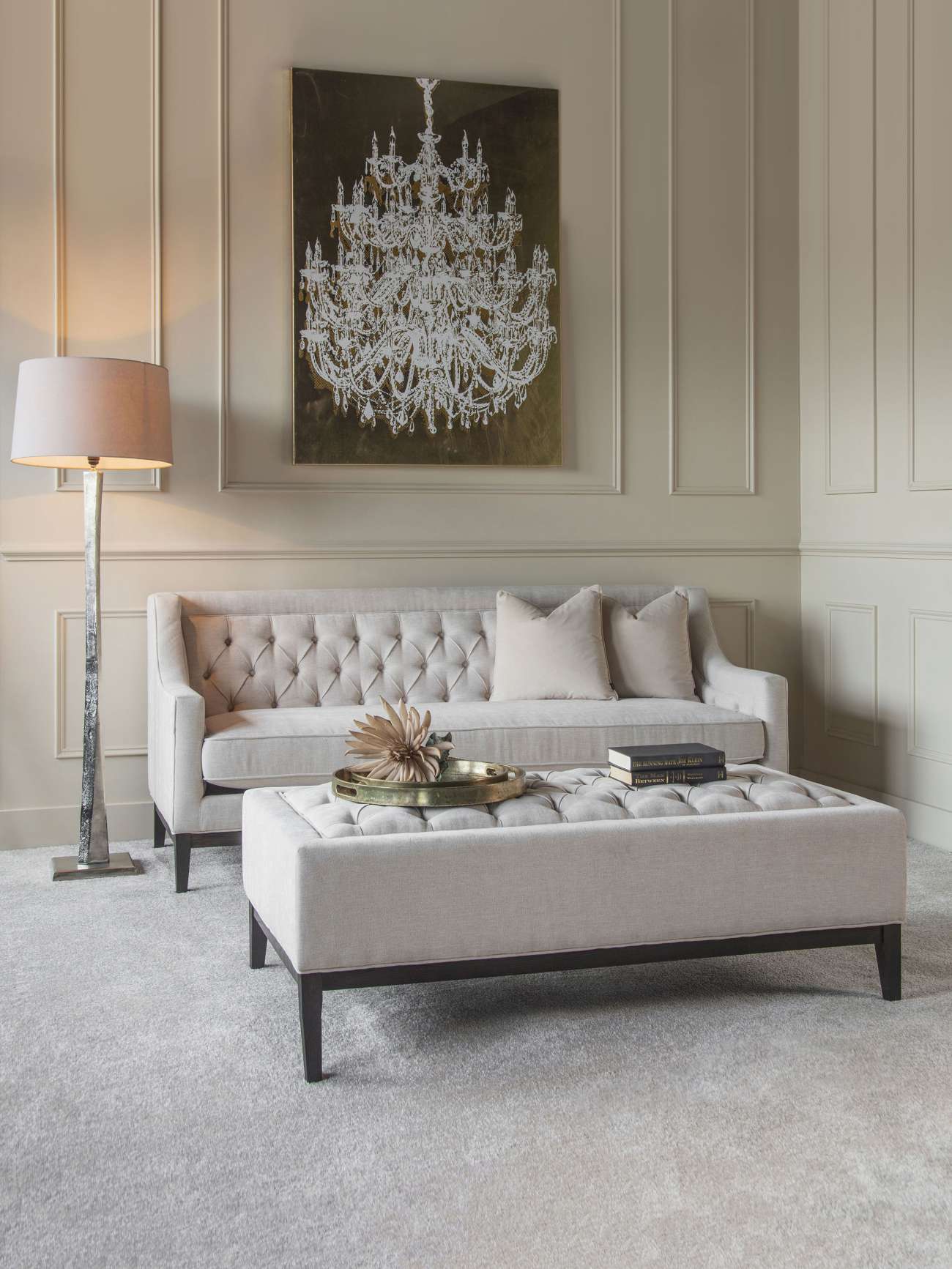 Theodore Light Ivory Buttoned XL Ottoman Footstool