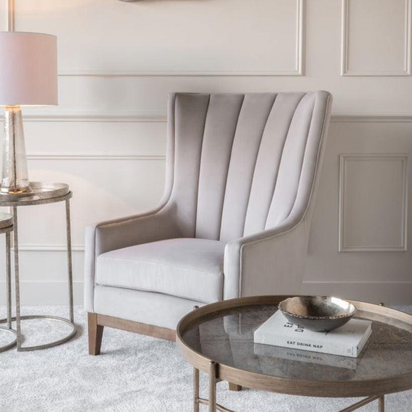 Rothbury Soft Taupe Ribbed Upholstered Wingback Armchair