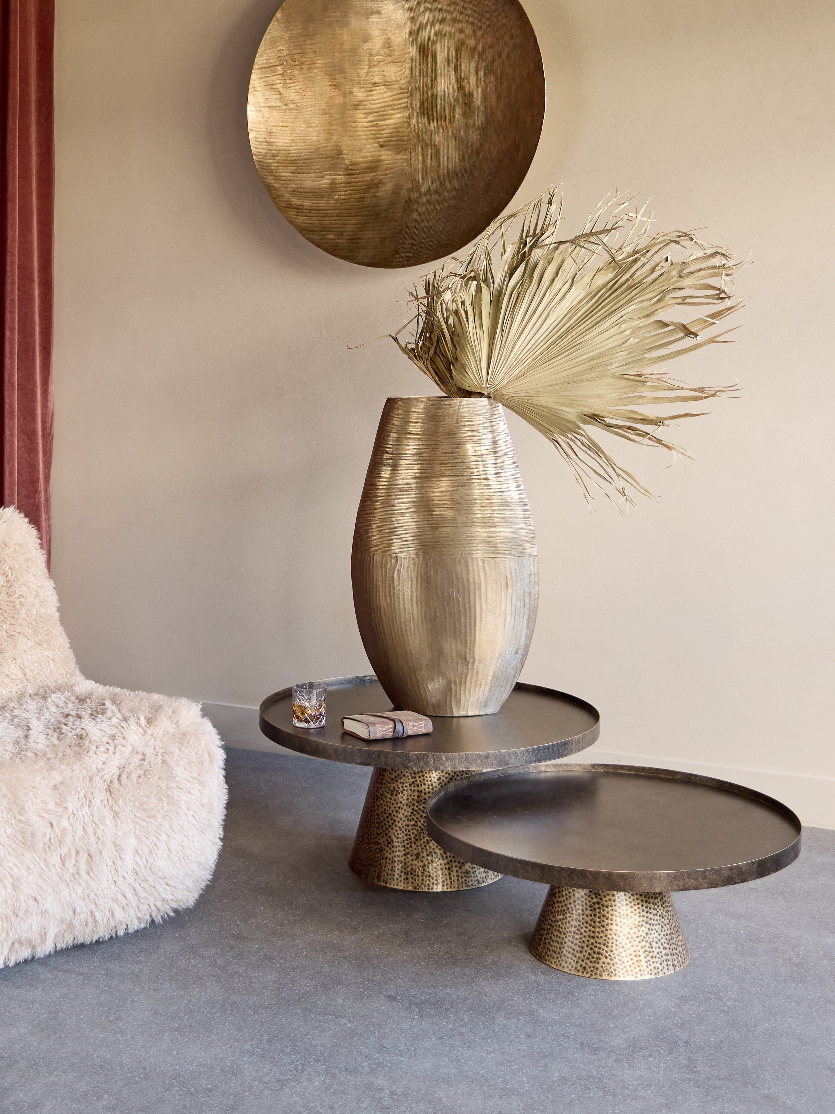 Set of 2 Sandbanks Iron Rustic Antique Gold Coffee Tables Nest lifestyle