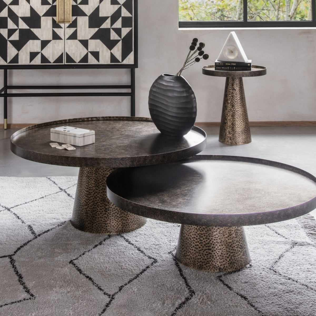 Set of 2 Sandbanks Iron Rustic Antique Gold Coffee Tables Nest