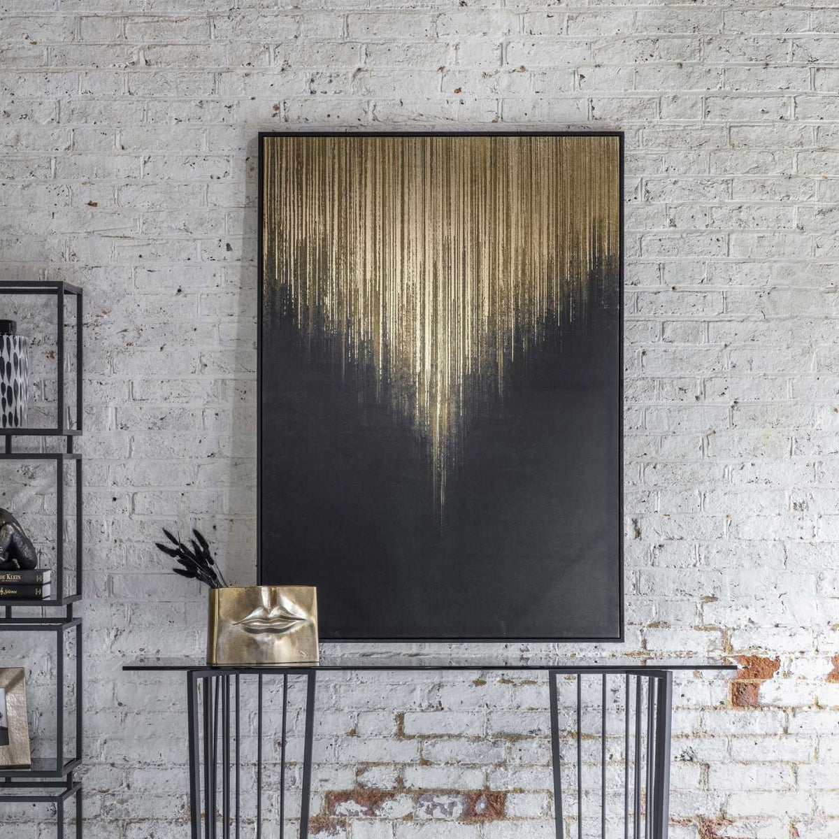 Framed Golden Rain Foiled Canvas Wall Art Large
