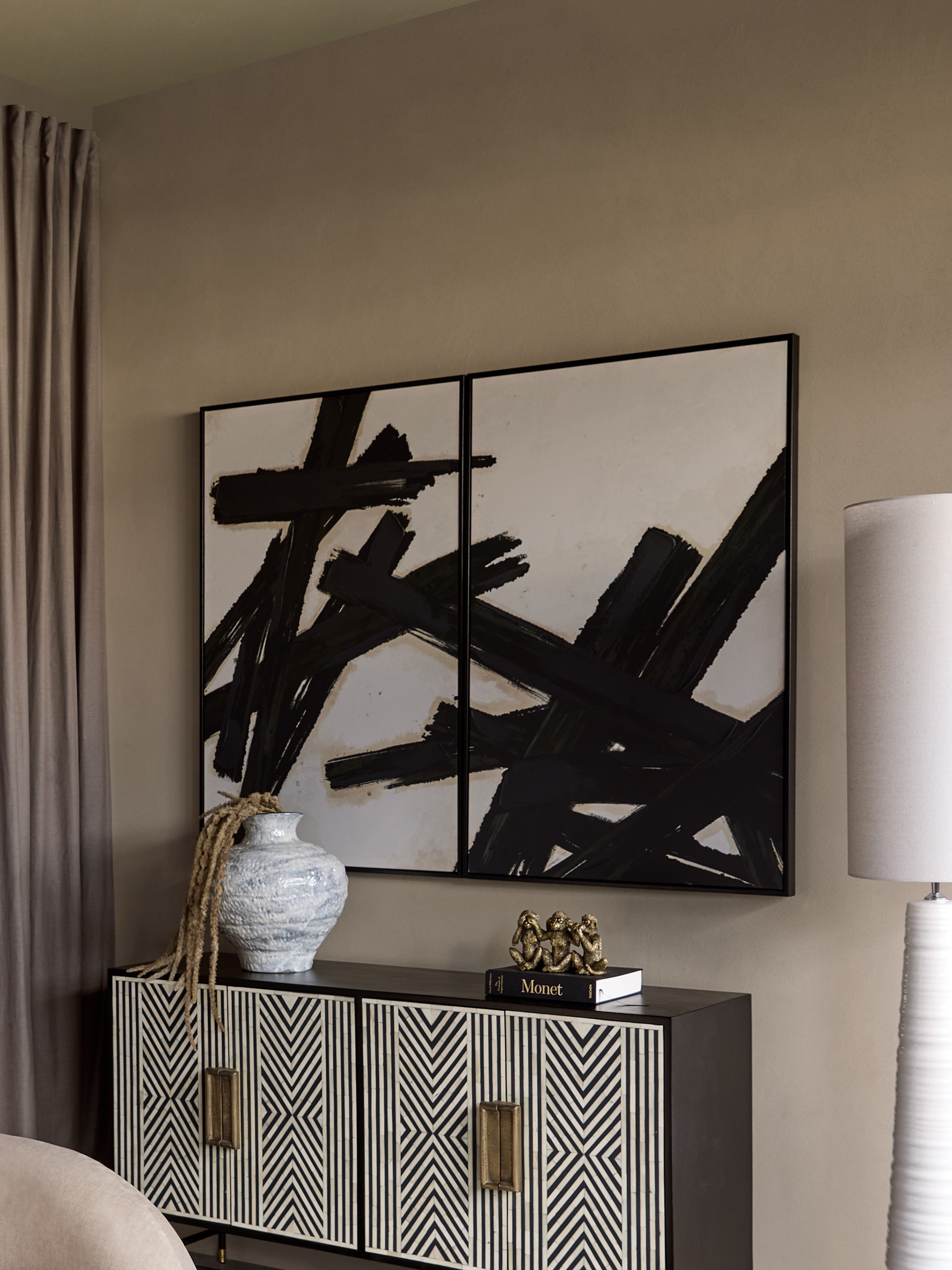 Set of 2 Hand Finished Impasto Brushstokes Framed Canvases Wall Art