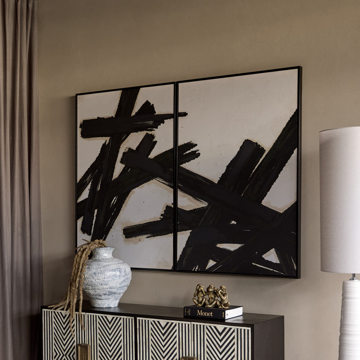 Set of 2 Hand Finished Impasto Brushstokes Framed Canvases Wall Art
